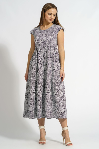 Голубое платье трапеция с коротким рукавом из хлопка Медея и К 2200 бело-голубое - фото 4