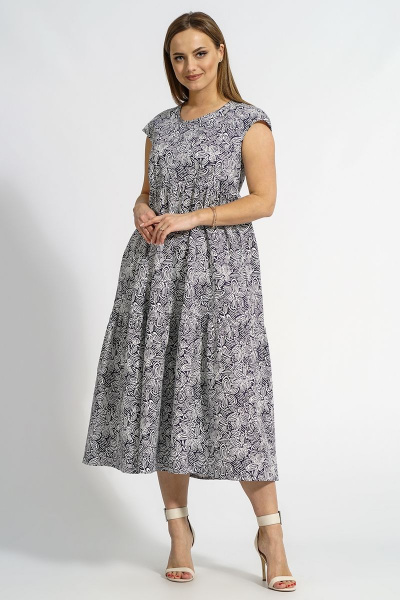 Голубое платье трапеция с коротким рукавом из хлопка Медея и К 2200 бело-голубое - фото 2