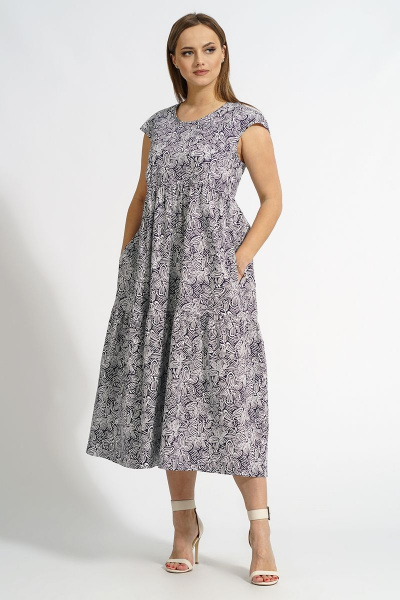 Голубое платье трапеция с коротким рукавом из хлопка Медея и К 2200 бело-голубое - фото 1