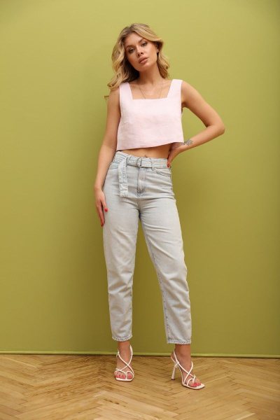 Льняной укороченный топ с широкими бретелями LM ТК1004 розовый - фото 4