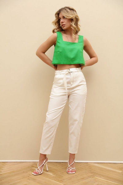 Льняной укороченный топ с широкими бретелями LM ТК1005 зеленый - фото 10