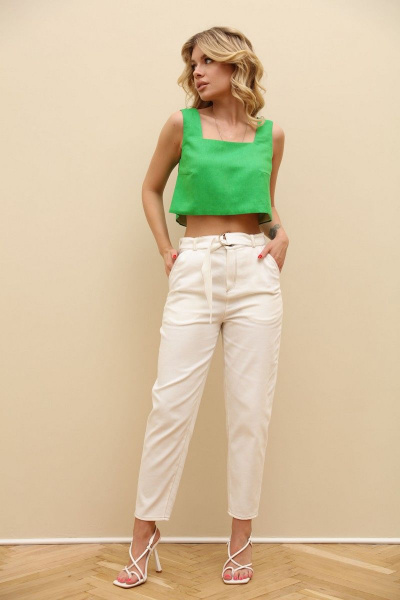 Льняной укороченный топ с широкими бретелями LM ТК1005 зеленый - фото 8