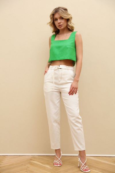 Льняной укороченный топ с широкими бретелями LM ТК1005 зеленый - фото 7