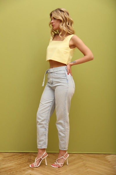 Льняной укороченный топ с широкими бретелями LM ТК1007 желтый - фото 10