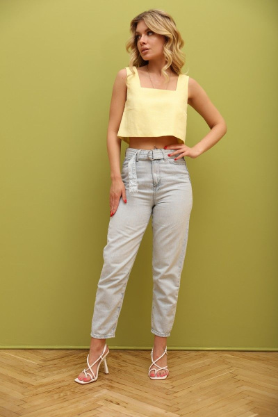 Льняной укороченный топ с широкими бретелями LM ТК1007 желтый - фото 6