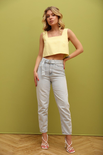 Льняной укороченный топ с широкими бретелями LM ТК1007 желтый - фото 5