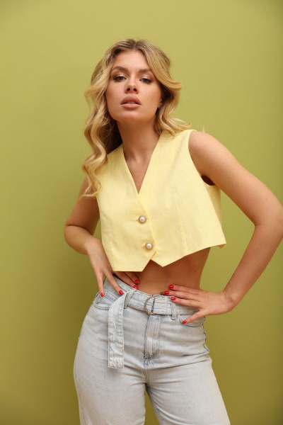 Льняной укороченный жилет-хит сезона LM ТК2007 желтый - фото 1