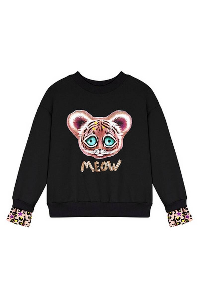 Джемпер с тигрёнком и контрастными манжетами из хлопка Bell Bimbo 192068 черный - фото 1