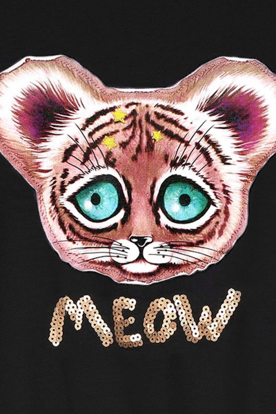 Джемпер с тигрёнком и контрастными манжетами из хлопка Bell Bimbo 192068 черный - фото 3