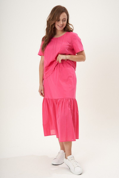 Летний костюм из хлопка блуза и юбка с воланами Fantazia Mod 4546 фуксия - фото 4