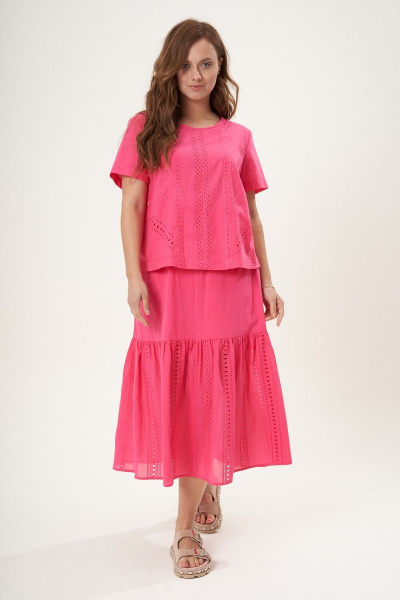 Летний костюм из хлопка блуза и юбка с воланами Fantazia Mod 4546 фуксия - фото 1