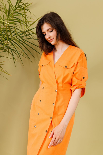 Джинсовое платье миди с поясом и карманами NikVa 362-1 мандарин - фото 3