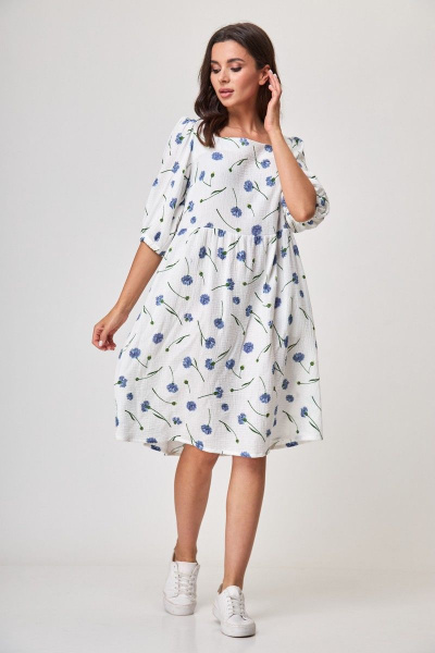 Легкое летнее платье муслиновое с завязками и глубоким вырезом спинки Anelli 1295 васильки - фото 6