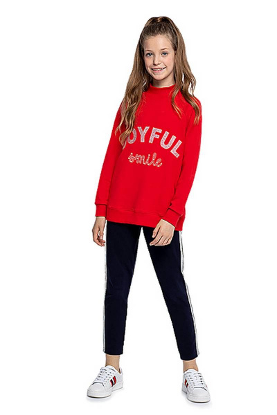 Джемпер с высоким воротом и принтом с надписью для девочки Bell Bimbo 192107 красный - фото 2