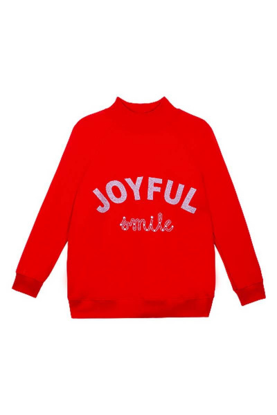 Джемпер с высоким воротом и принтом с надписью для девочки Bell Bimbo 192107 красный - фото 3