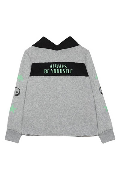 Худи с полосой и принтом для мальчика в спортивном стиле Bell Bimbo 192167/1 св.серый меланж - фото 3