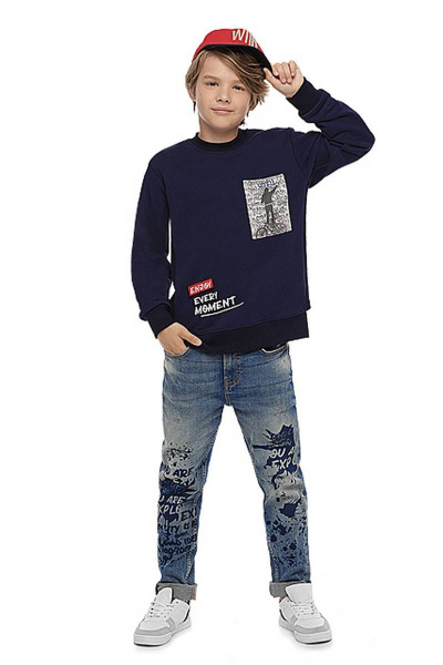 Джемпер с принтами и вставками для мальчика из футера Bell Bimbo 192175/1 т.синий - фото 2