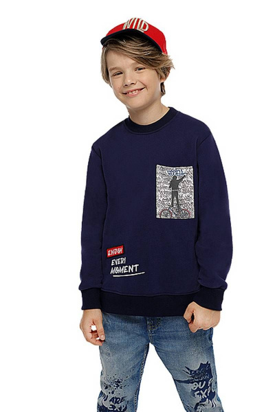 Джемпер с принтами и вставками для мальчика из футера Bell Bimbo 192175/1 т.синий - фото 1