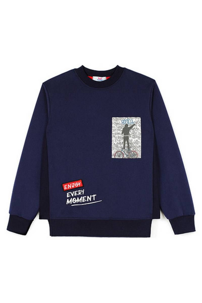 Джемпер с принтами и вставками для мальчика из футера Bell Bimbo 192175/1 т.синий - фото 3