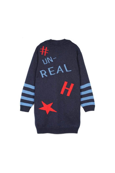 Кардиган из вязаного трикотажа с хлопком для девочки Bell Bimbo 198306 синий меланж - фото 2