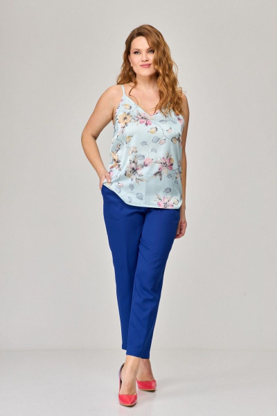Легкий летний топ из вискозы с V-вырезом Abbi 4013 голубой - фото 4