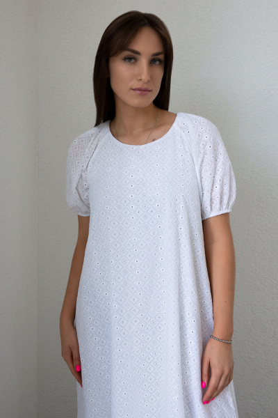 Белое хлопковое платье с рукавами длиной до икры Панда 104780w белый - фото 2