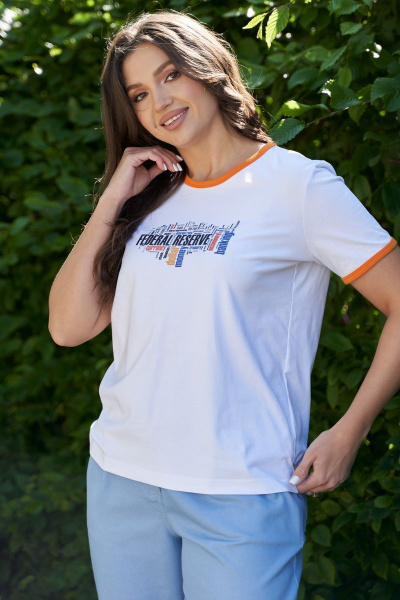 Белая блуза с коротким рукавом и декоративной печатью Andina city 3005 - фото 1