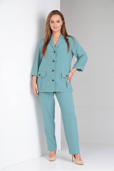 Костюм из летней ткани с жакетом и зауженными брюками TVIN 7647 полынь - фото 8