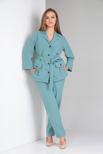 Костюм из летней ткани с жакетом и зауженными брюками TVIN 7647 полынь - фото 6