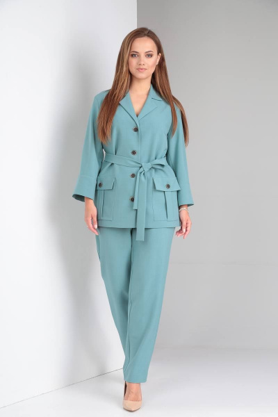 Костюм из летней ткани с жакетом и зауженными брюками TVIN 7647 полынь - фото 5