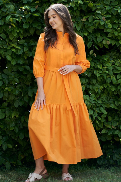 Оранжевое макси-платье с воланом и съемным поясом Andina city 8011 оранжевый - фото 1