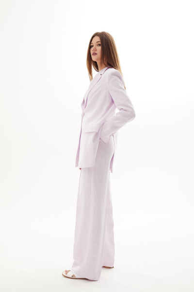Костюм двухпредметный из льна с лацканами и складками DAVA 157 розовый - фото 2