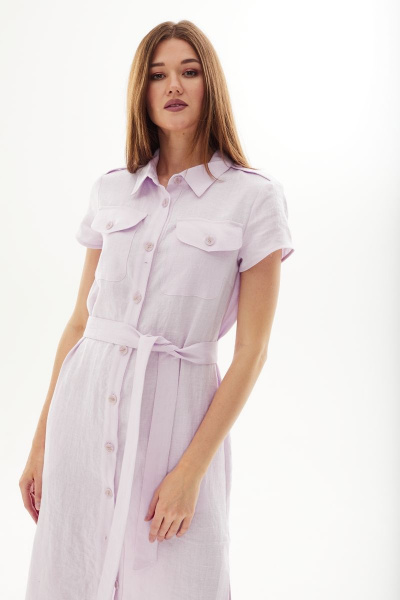 Платье из льна с нагрудными карманами и разрезами DAVA 158 розовый - фото 2