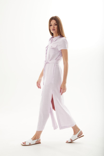 Платье из льна с нагрудными карманами и разрезами DAVA 158 розовый - фото 1