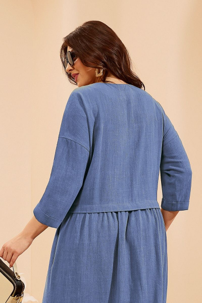 Платье с округлым вырезом, спущенными плечами и карманами Lissana 4676 джинс - фото 5