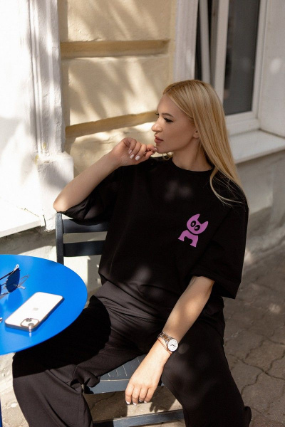 Черные спортивные брюки с футболкой из хлопка USOVA 004-1 - фото 8