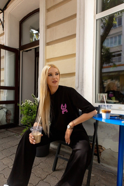 Черные спортивные брюки с футболкой из хлопка USOVA 004-1 - фото 7