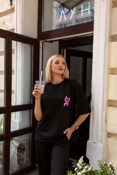 Черные спортивные брюки с футболкой из хлопка USOVA 004-1 - фото 4