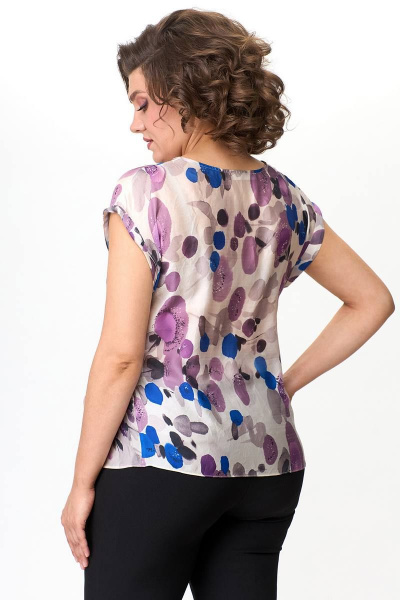 Летняя блуза свободного кроя из шифона и текстиля с разрезом и бантом Zlata 4165 /1 - фото 7