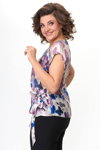 Летняя блуза свободного кроя из шифона и текстиля с разрезом и бантом Zlata 4165 /1 - фото 6