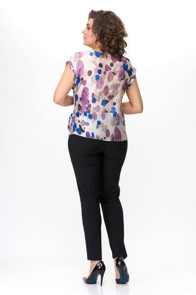 Летняя блуза свободного кроя из шифона и текстиля с разрезом и бантом Zlata 4165 /1 - фото 3