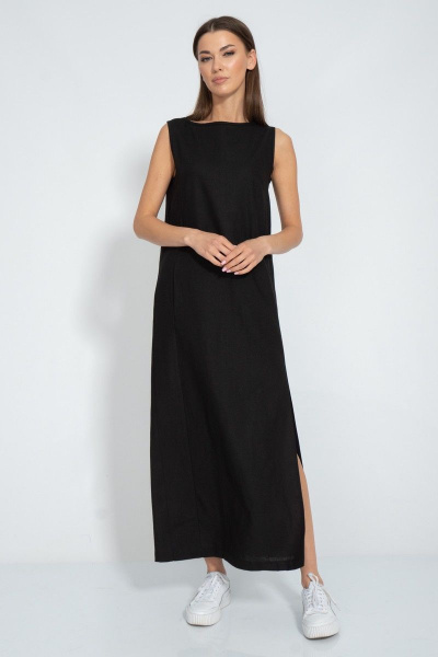 Платье из льна с разрезом и карманами для комфортного летнего лука Kivviwear 3077.02 - фото 4