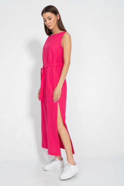 Платье из льна с разрезом и карманами для женственного образа Kivviwear 3077.03 - фото 14