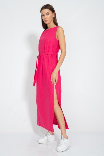 Платье из льна с разрезом и карманами для женственного образа Kivviwear 3077.03 - фото 13