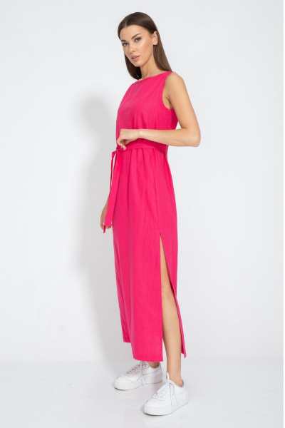 Платье из льна с разрезом и карманами для женственного образа Kivviwear 3077.03 - фото 12