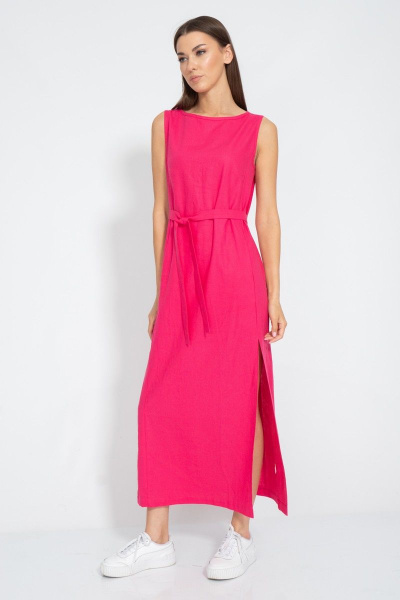 Платье из льна с разрезом и карманами для женственного образа Kivviwear 3077.03 - фото 11