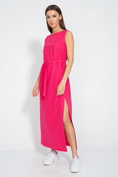 Платье из льна с разрезом и карманами для женственного образа Kivviwear 3077.03 - фото 10