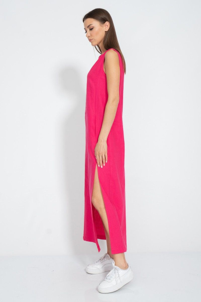 Платье из льна с разрезом и карманами для женственного образа Kivviwear 3077.03 - фото 7