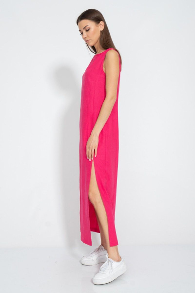 Платье из льна с разрезом и карманами для женственного образа Kivviwear 3077.03 - фото 5