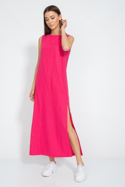 Платье из льна с разрезом и карманами для женственного образа Kivviwear 3077.03 - фото 4